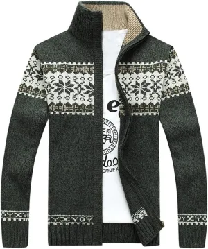 Kedera Men's Cardigan Sweaters Stand Collar Cable Thick Knitted Full Zip Sweater with Pattern