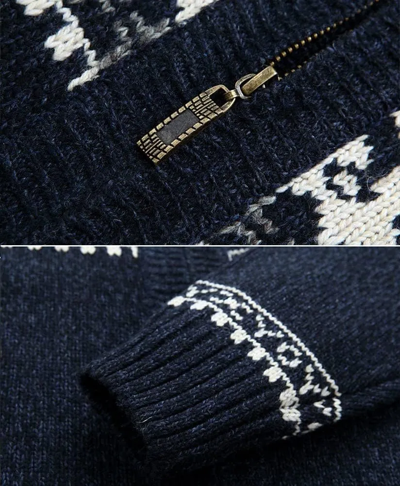Kedera Men's Cardigan Sweaters Stand Collar Cable Thick Knitted Full Zip Sweater with Pattern