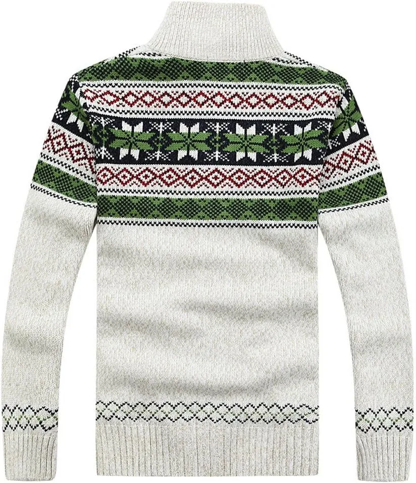 Kedera Men's Cardigan Sweaters Stand Collar Cable Thick Knitted Full Zip Sweater with Pattern