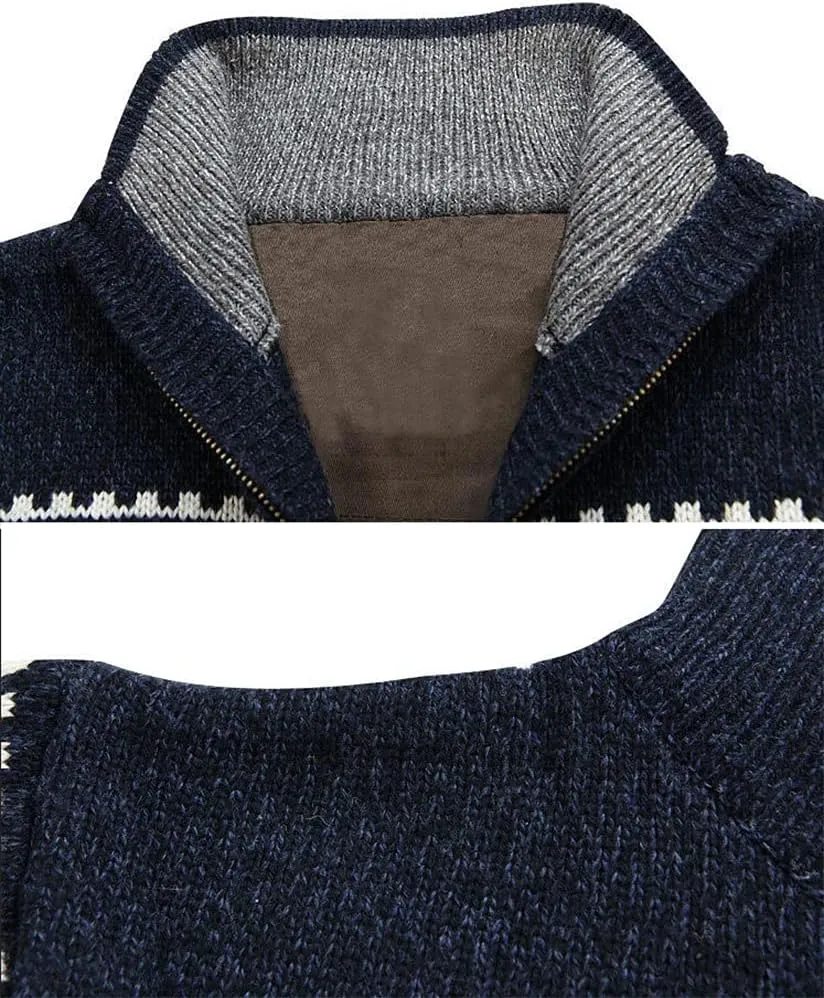 Kedera Men's Cardigan Sweaters Stand Collar Cable Thick Knitted Full Zip Sweater with Pattern