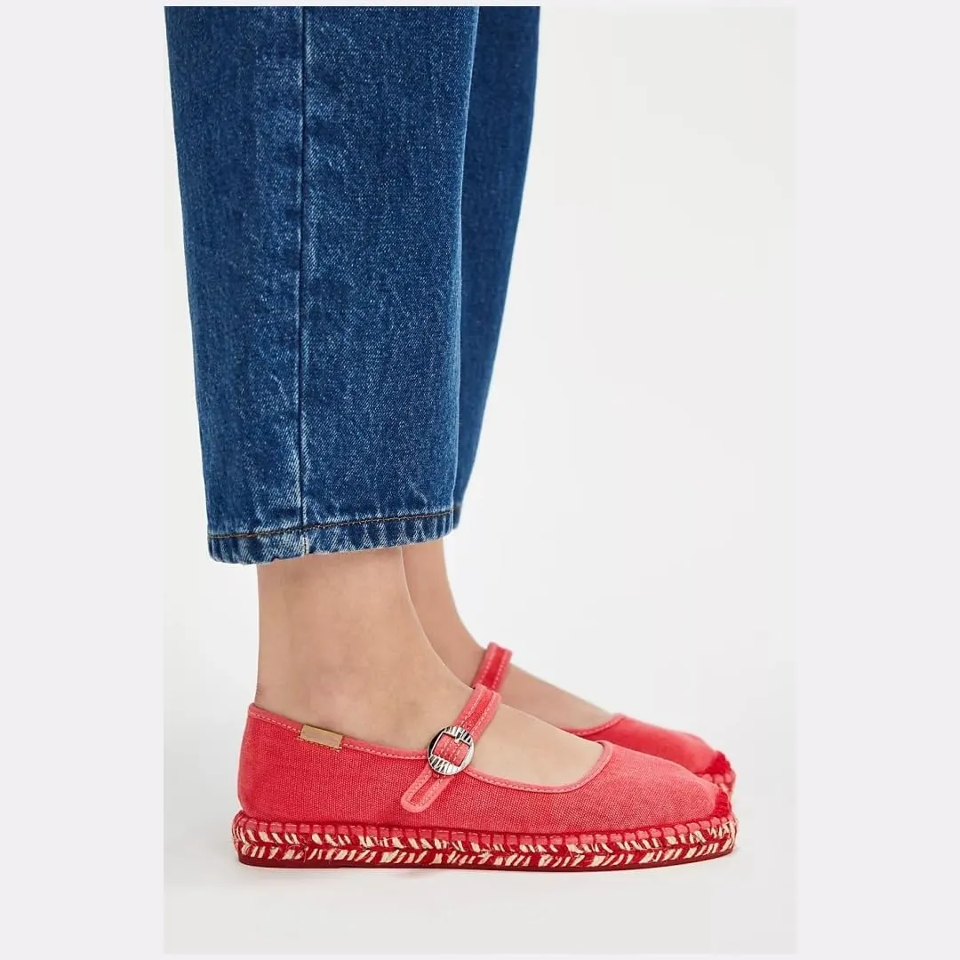 keleimusi Mary Jane Espadrilles for Women Woven Ballet Flats Washed Platform Espadrilles Outsole Shoes Canvas Summer Flats