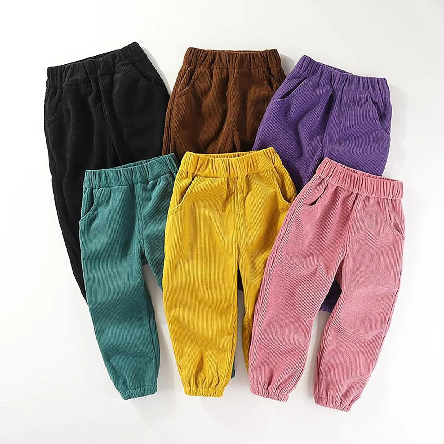 Kids Boys Girls Corduroy Pants Pull on Joggers Baggy Sweatpants Solid Elastic Waist Trousers Loung School Pants