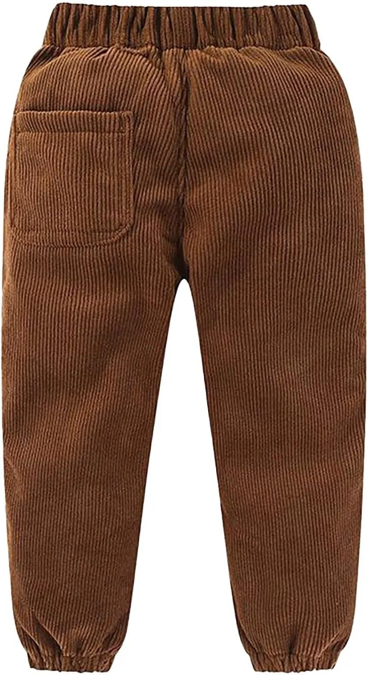 Kids Boys Girls Corduroy Pants Pull on Joggers Baggy Sweatpants Solid Elastic Waist Trousers Loung School Pants