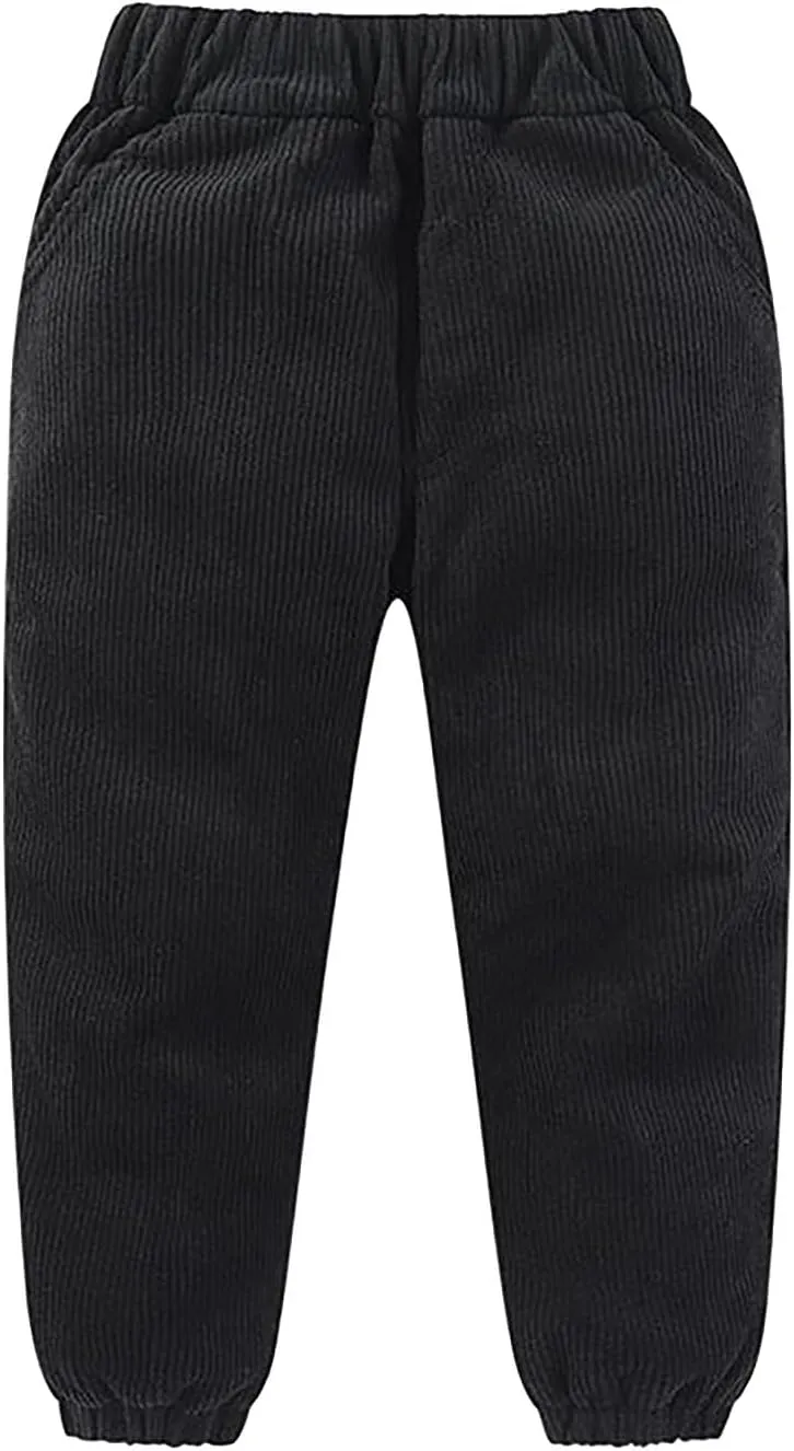 Kids Boys Girls Corduroy Pants Pull on Joggers Baggy Sweatpants Solid Elastic Waist Trousers Loung School Pants