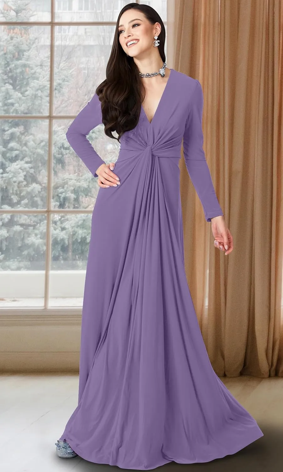 KOH KOH Womens 2025 Long Sleeve Flowy Formal Evening Elegant Designer Maxi Dress