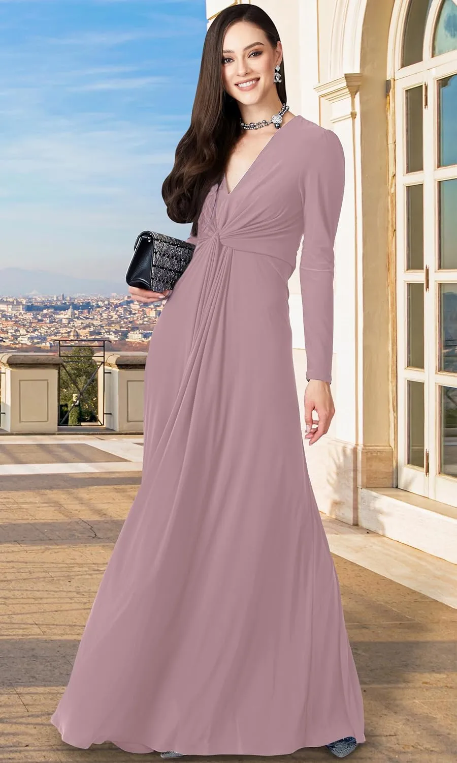 KOH KOH Womens 2025 Long Sleeve Flowy Formal Evening Elegant Designer Maxi Dress