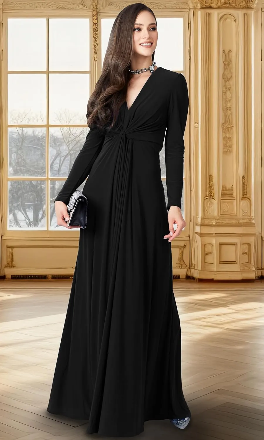 KOH KOH Womens 2025 Long Sleeve Flowy Formal Evening Elegant Designer Maxi Dress