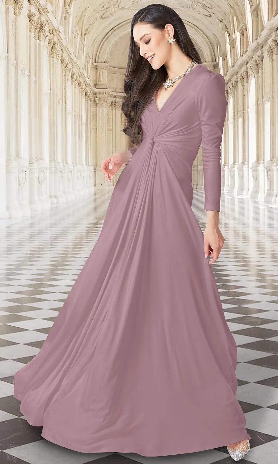 KOH KOH Womens 2025 Long Sleeve Flowy Formal Evening Elegant Designer Maxi Dress