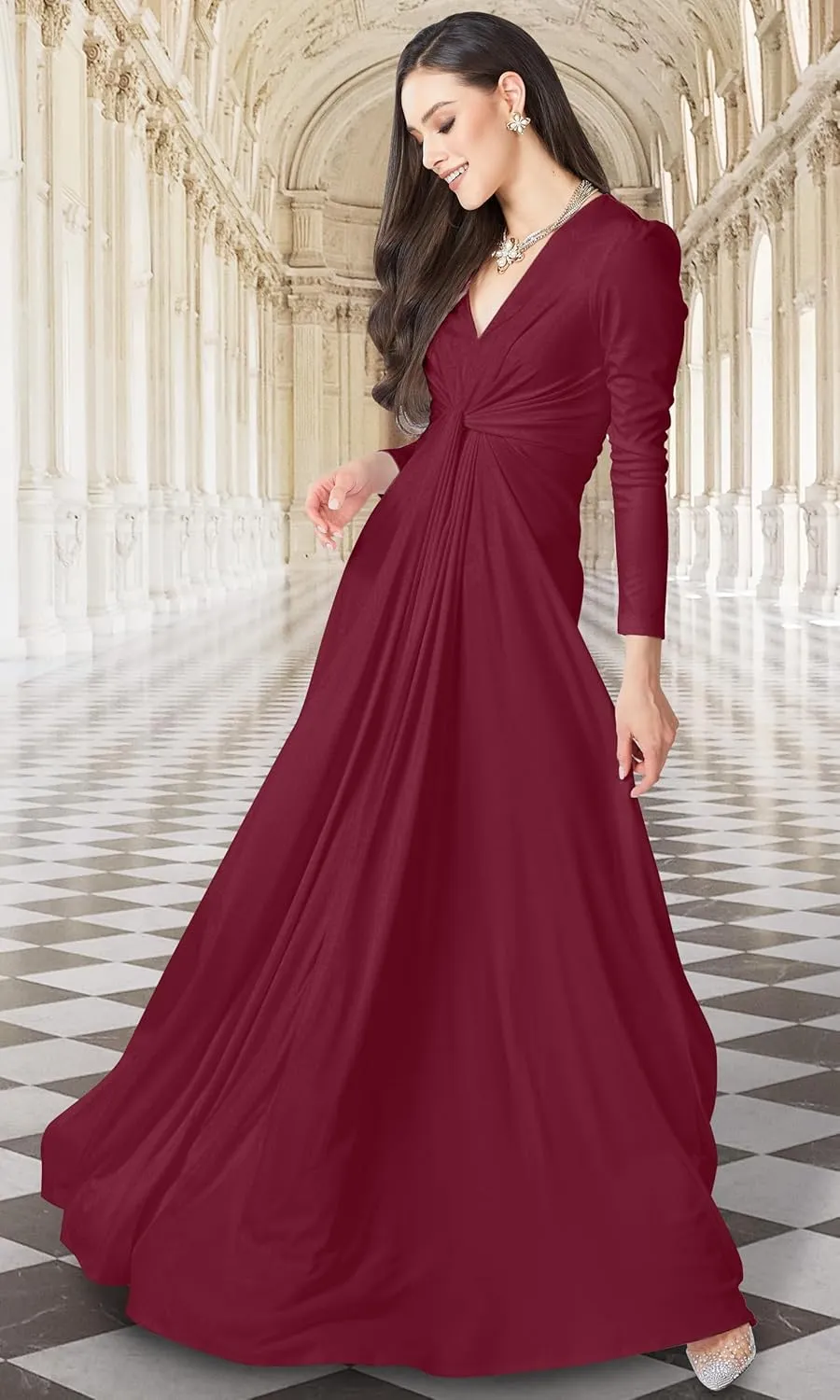 KOH KOH Womens 2025 Long Sleeve Flowy Formal Evening Elegant Designer Maxi Dress
