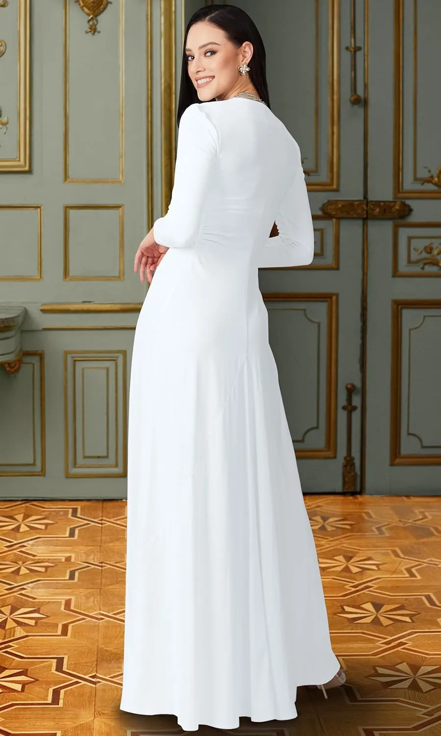 KOH KOH Womens 2025 Long Sleeve Flowy Formal Evening Elegant Designer Maxi Dress