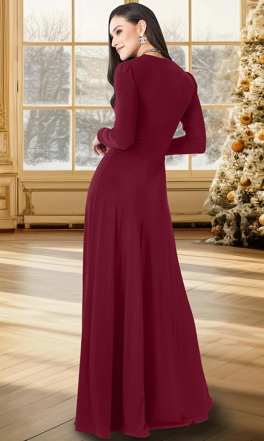 KOH KOH Womens 2025 Long Sleeve Flowy Formal Evening Elegant Designer Maxi Dress