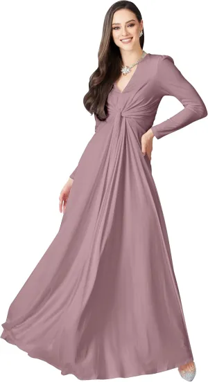 KOH KOH Womens 2025 Long Sleeve Flowy Formal Evening Elegant Designer Maxi Dress