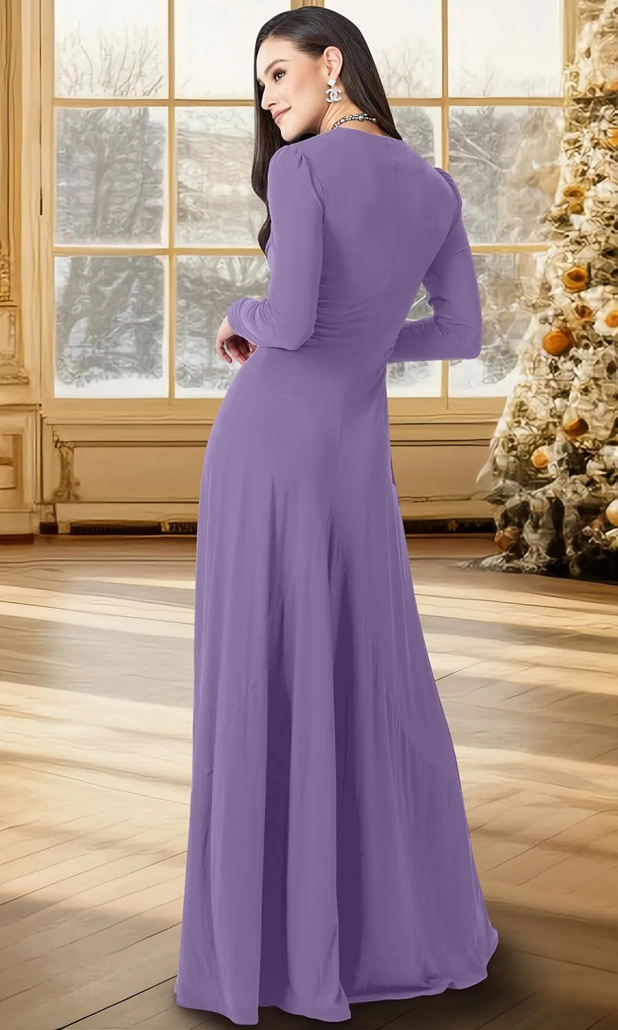 KOH KOH Womens 2025 Long Sleeve Flowy Formal Evening Elegant Designer Maxi Dress