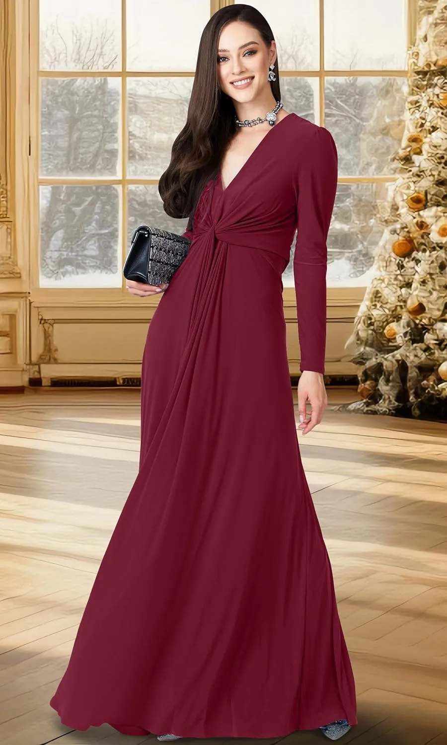 KOH KOH Womens 2025 Long Sleeve Flowy Formal Evening Elegant Designer Maxi Dress
