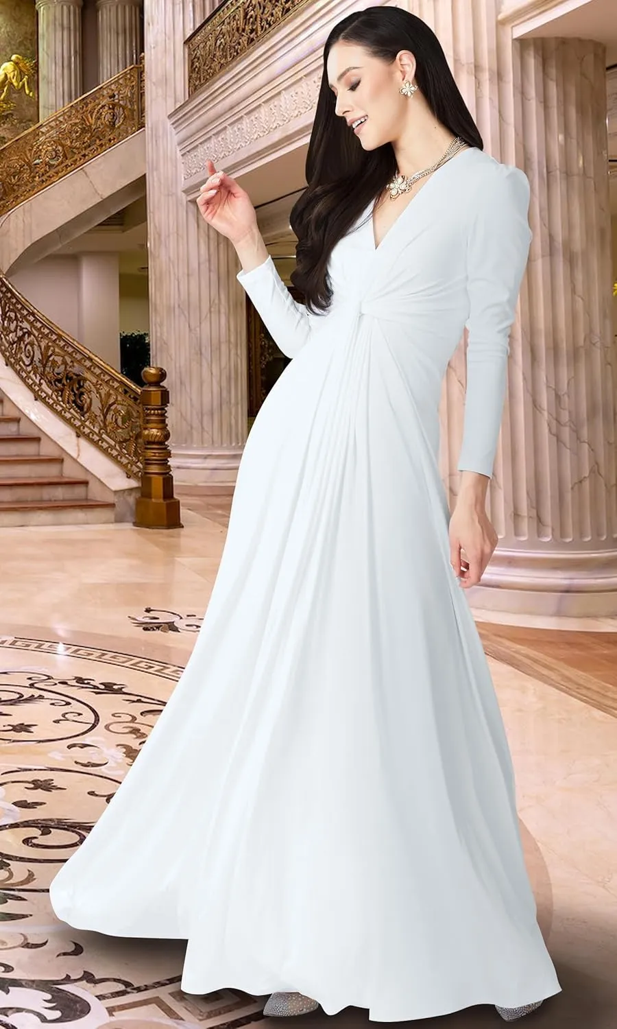 KOH KOH Womens 2025 Long Sleeve Flowy Formal Evening Elegant Designer Maxi Dress