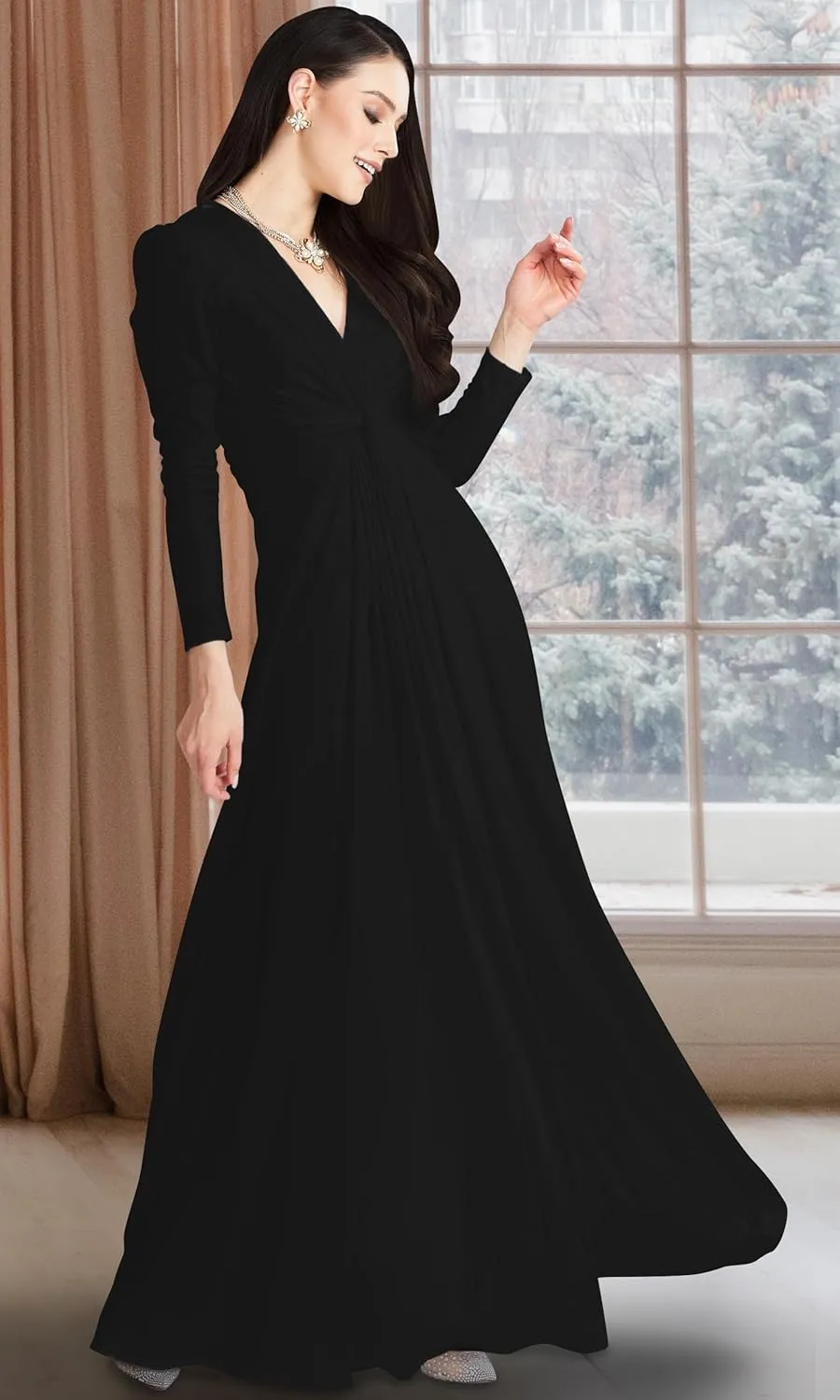 KOH KOH Womens 2025 Long Sleeve Flowy Formal Evening Elegant Designer Maxi Dress