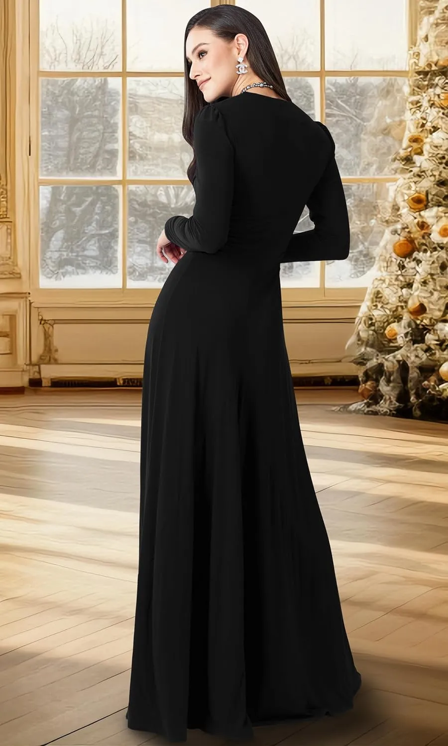 KOH KOH Womens 2025 Long Sleeve Flowy Formal Evening Elegant Designer Maxi Dress