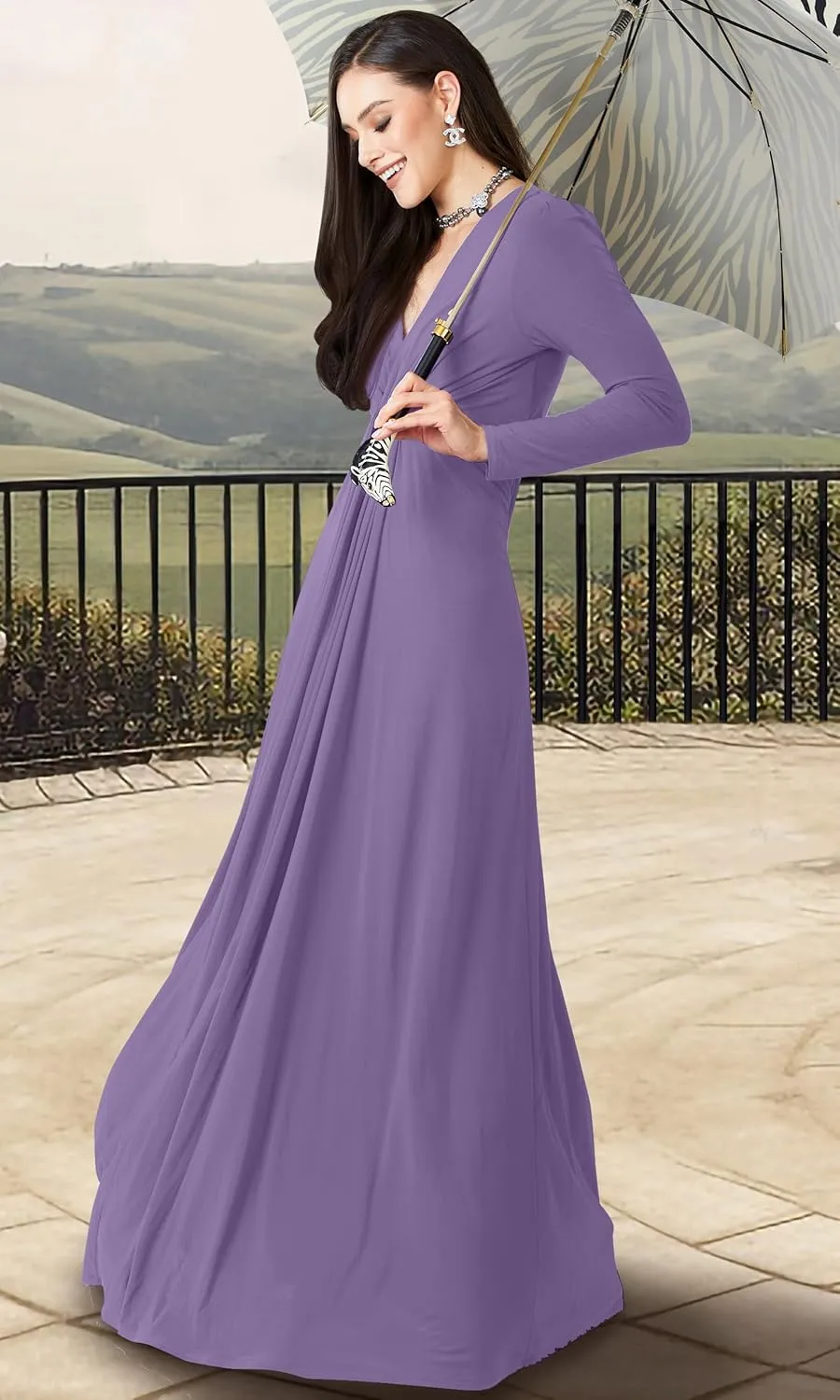 KOH KOH Womens 2025 Long Sleeve Flowy Formal Evening Elegant Designer Maxi Dress