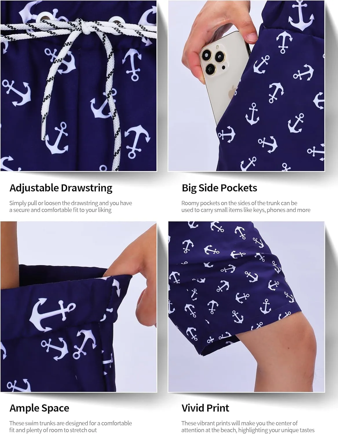 KYKU Swimming Trunks Men Swim Shorts Swimwear Beachwear Board Shorts with Pocket