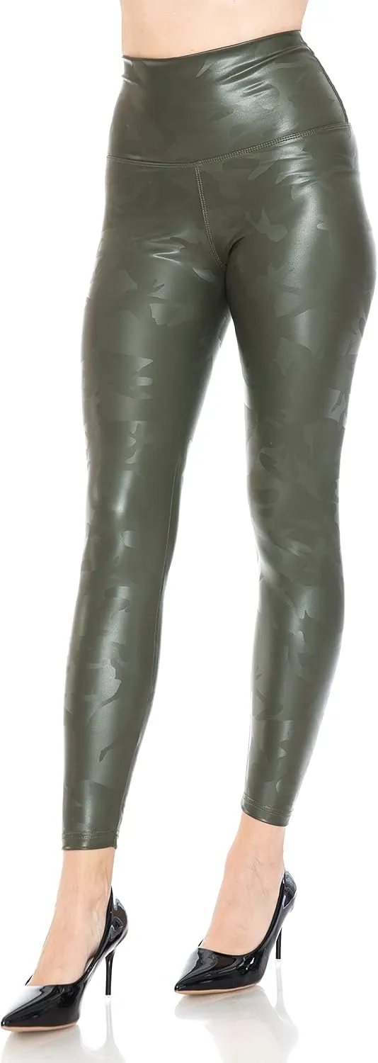 Leggings Depot Women's High Waist Faux Leather Leggings Tights Pleather Pants