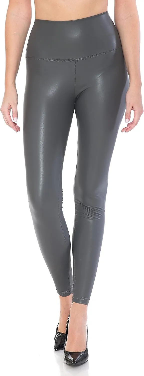 Leggings Depot Women's High Waist Faux Leather Leggings Tights Pleather Pants