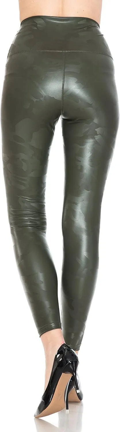 Leggings Depot Women's High Waist Faux Leather Leggings Tights Pleather Pants