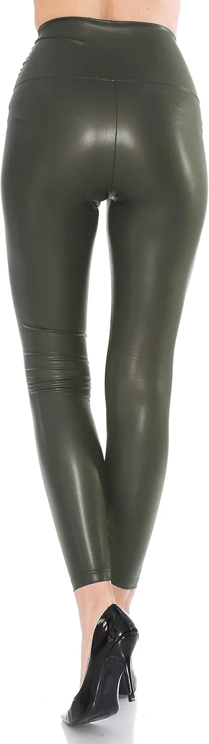 Leggings Depot Women's High Waist Faux Leather Leggings Tights Pleather Pants