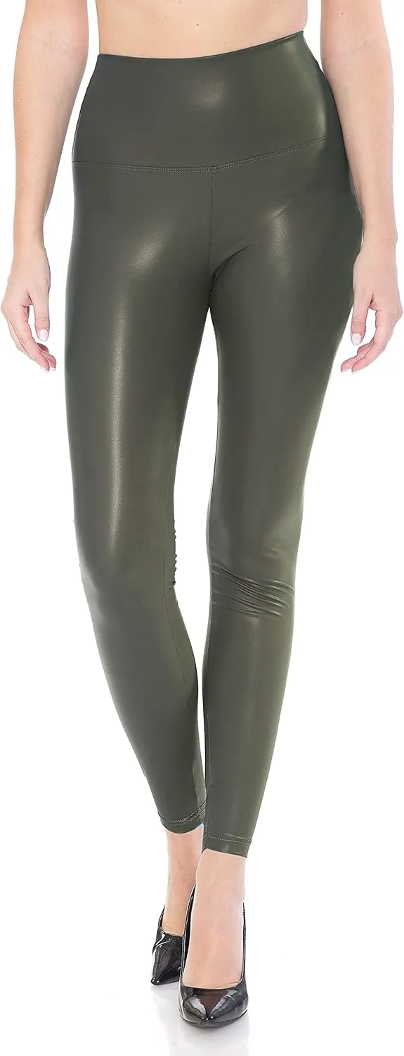 Leggings Depot Women's High Waist Faux Leather Leggings Tights Pleather Pants