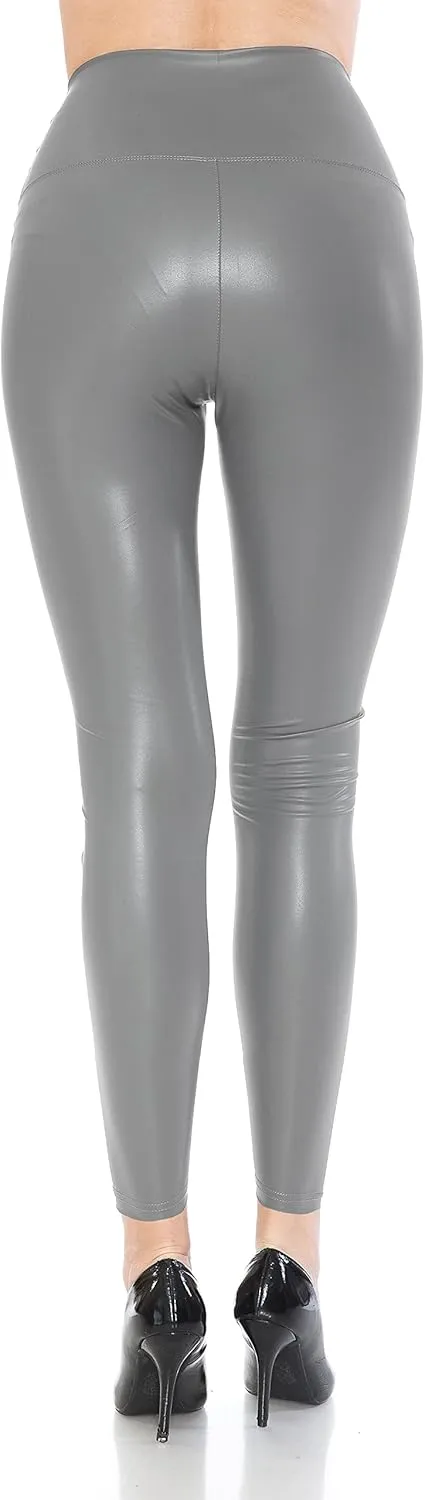 Leggings Depot Women's High Waist Faux Leather Leggings Tights Pleather Pants