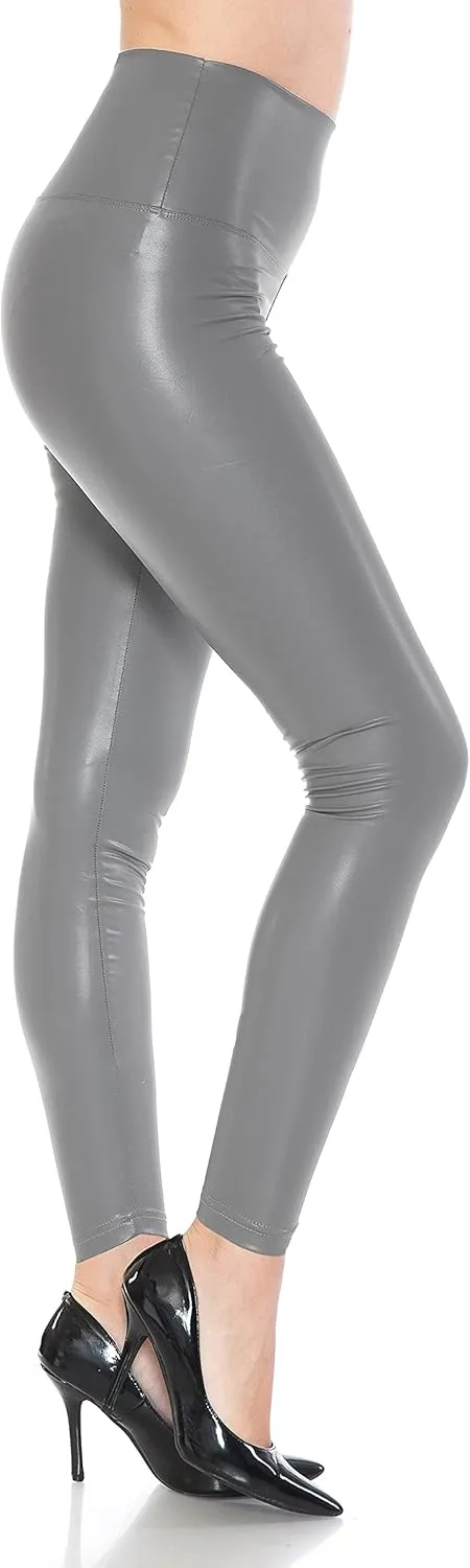 Leggings Depot Women's High Waist Faux Leather Leggings Tights Pleather Pants