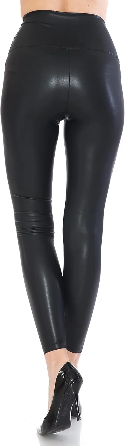 Leggings Depot Women's High Waist Faux Leather Leggings Tights Pleather Pants