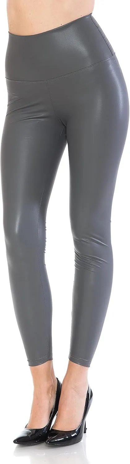 Leggings Depot Women's High Waist Faux Leather Leggings Tights Pleather Pants