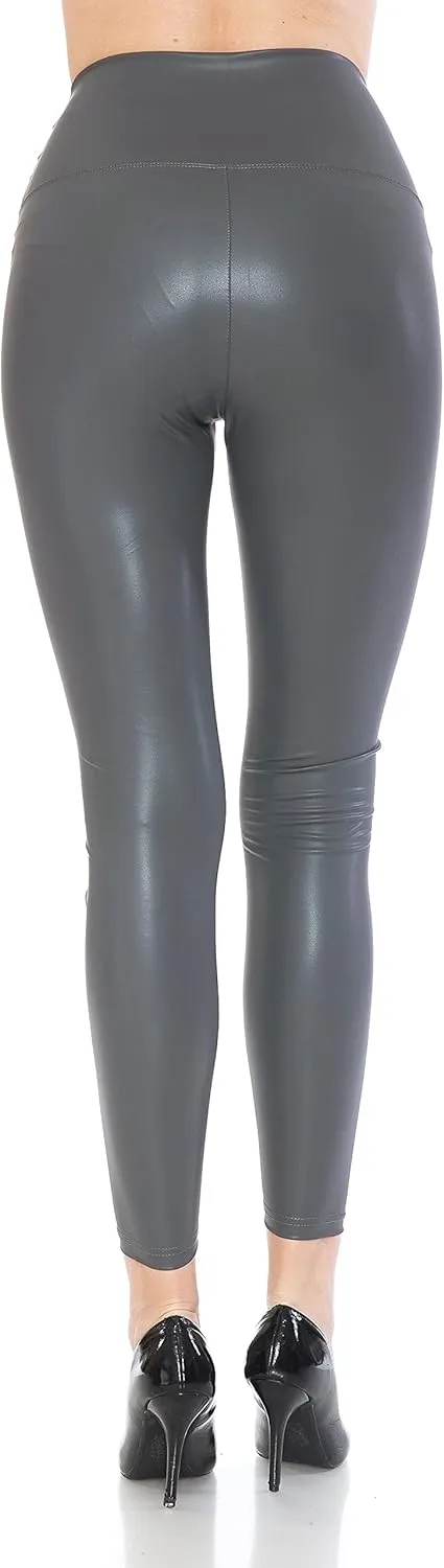 Leggings Depot Women's High Waist Faux Leather Leggings Tights Pleather Pants
