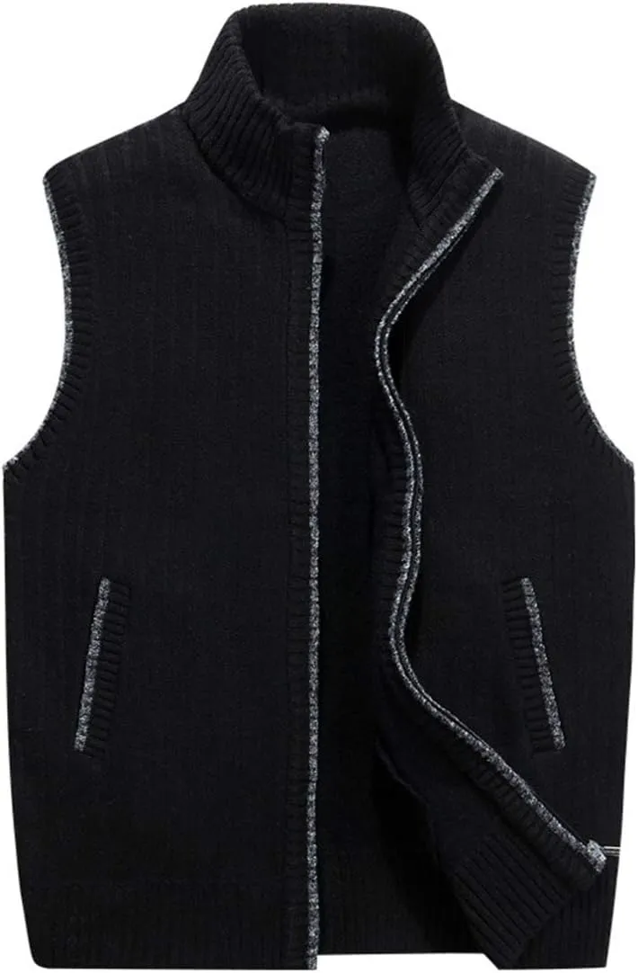 LemonGirl Mens Casual Slim Full Zip Knitted Sweater Vest with Pocked