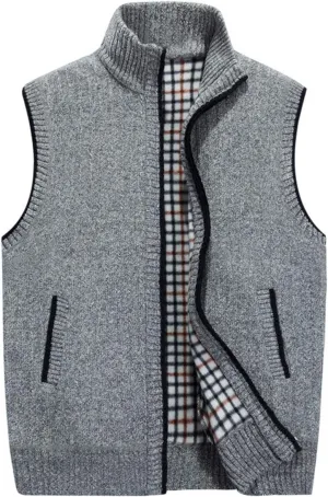 LemonGirl Mens Casual Slim Full Zip Knitted Sweater Vest with Pocked