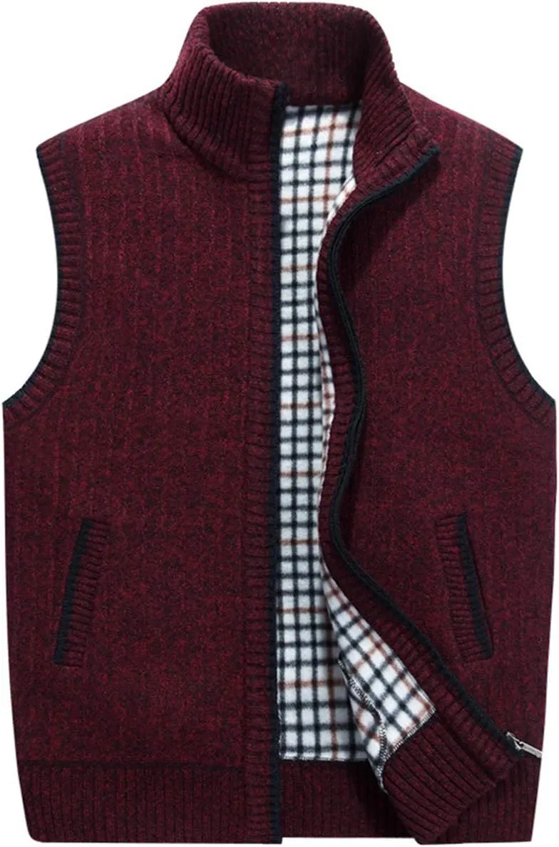 LemonGirl Mens Casual Slim Full Zip Knitted Sweater Vest with Pocked