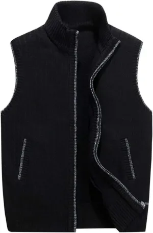 LemonGirl Mens Casual Slim Full Zip Knitted Sweater Vest with Pocked