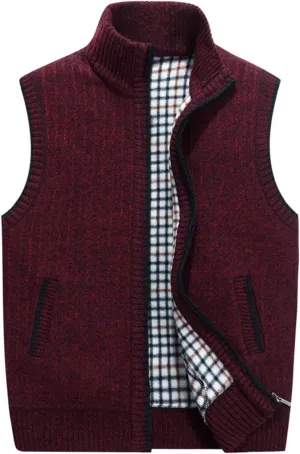 LemonGirl Mens Casual Slim Full Zip Knitted Sweater Vest with Pocked