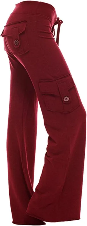 LFEOOST Plus Size Yoga Pants for Women Loose Wide Leg Sweatpants High Waist Stretch Cozy Workout Cargo Pants with 4 Pockets