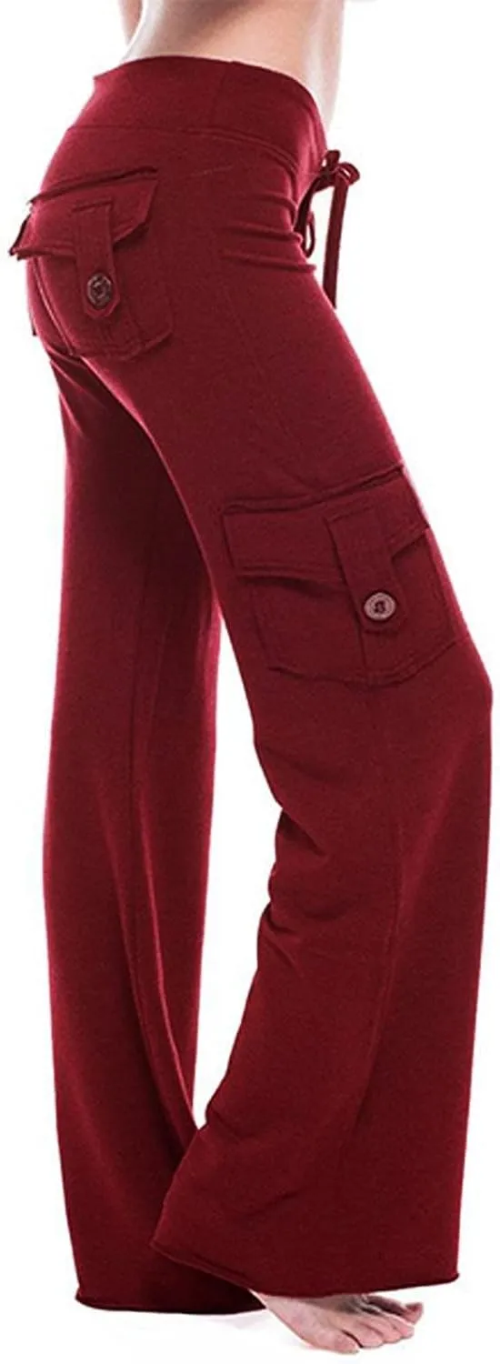 LFEOOST Plus Size Yoga Pants for Women Loose Wide Leg Sweatpants High Waist Stretch Cozy Workout Cargo Pants with 4 Pockets