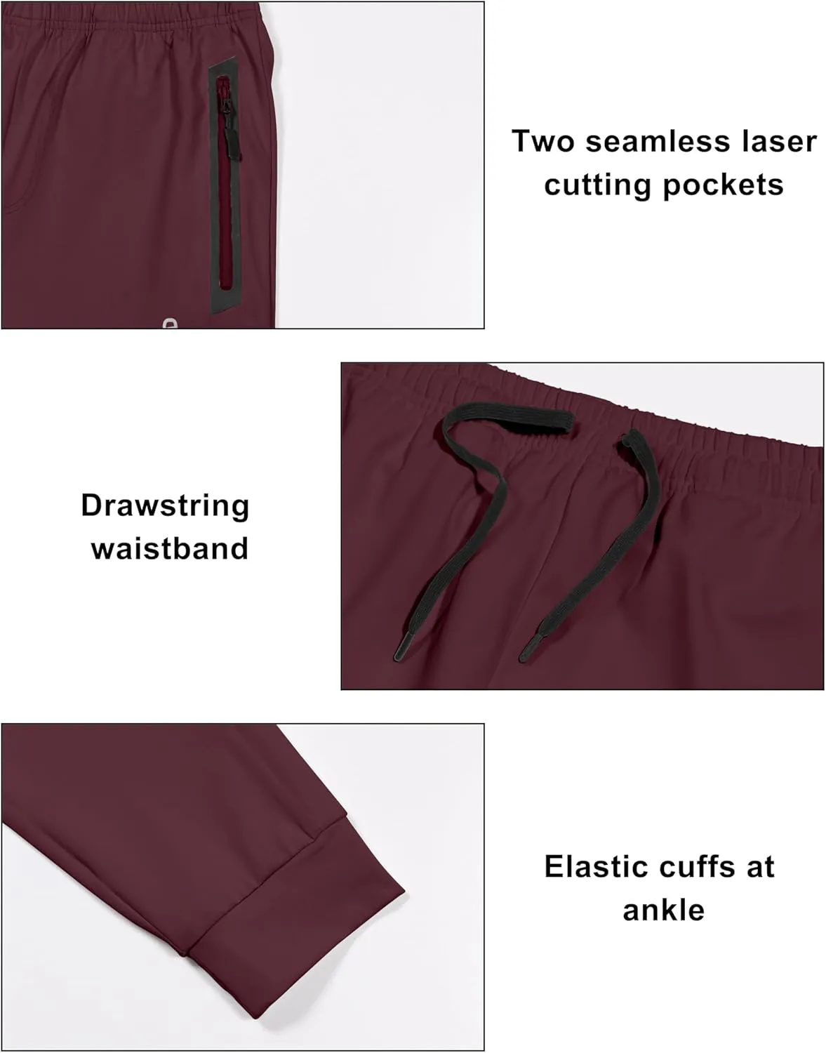Little Donkey Andy Men's Lightweight Tapered Joggers, Quick-Dry Stretch Athletic Track Pants for Running, Gym, and Training