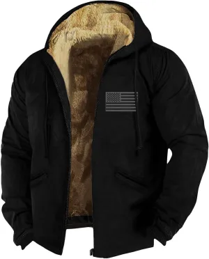 Long Sleeve Coat Graphic Zipper Winter Coats Fleece Fur Lined Jacket Long Sleeve Oversized Hoodies For Men