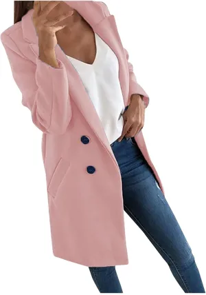 Long Winter Coats for Women Double Breasted Blazer Camel Pea Trench Coats Lapel Workout Jacket Womens Fall Fashion