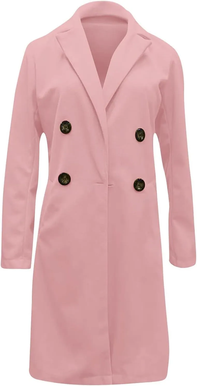 Long Winter Coats for Women Double Breasted Blazer Camel Pea Trench Coats Lapel Workout Jacket Womens Fall Fashion