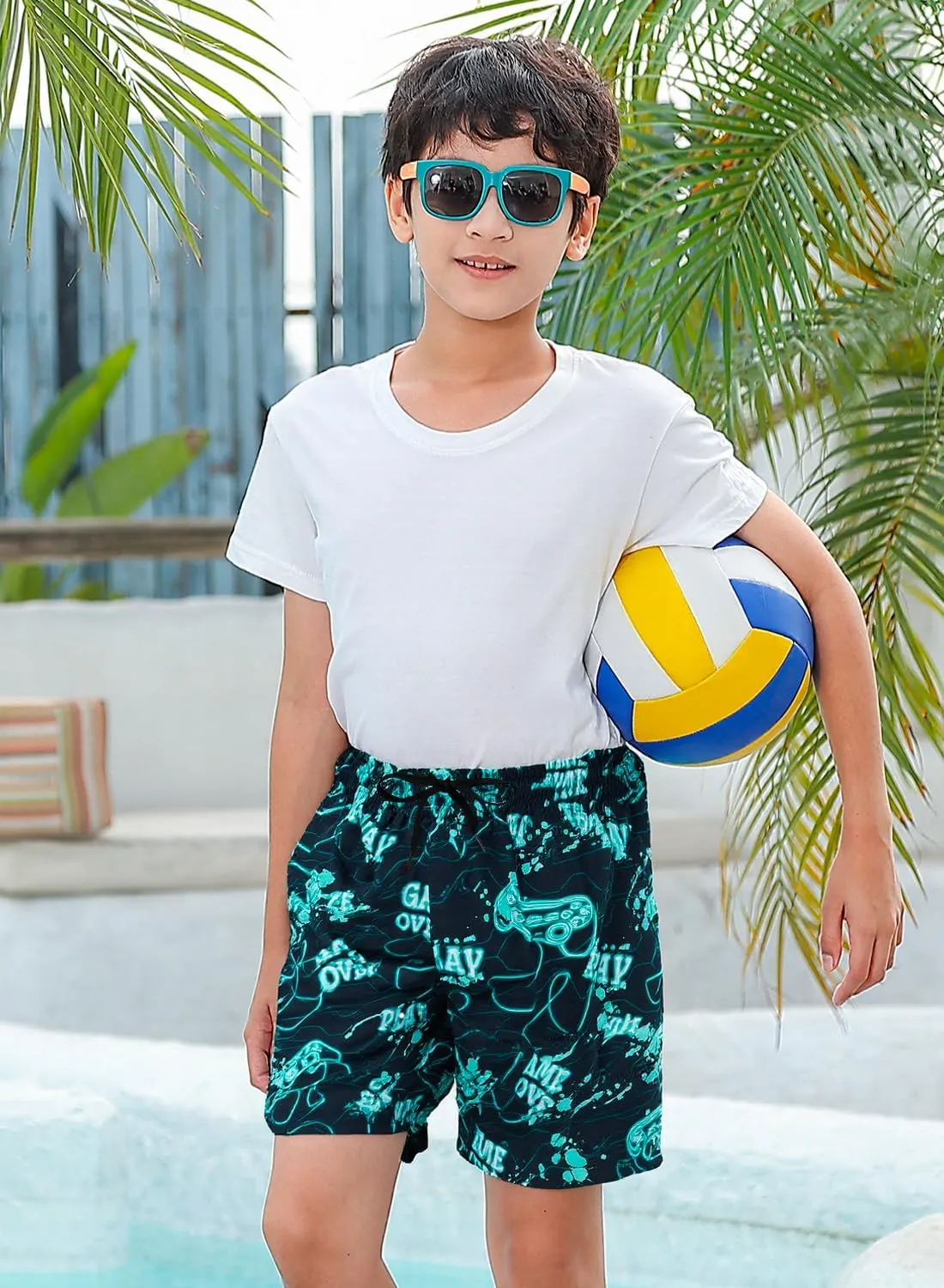 Lovekider 5-16 Years Boys Swim Trunks with Compression Liner Waterproof Quick Dry Swimwear Bathing Suits