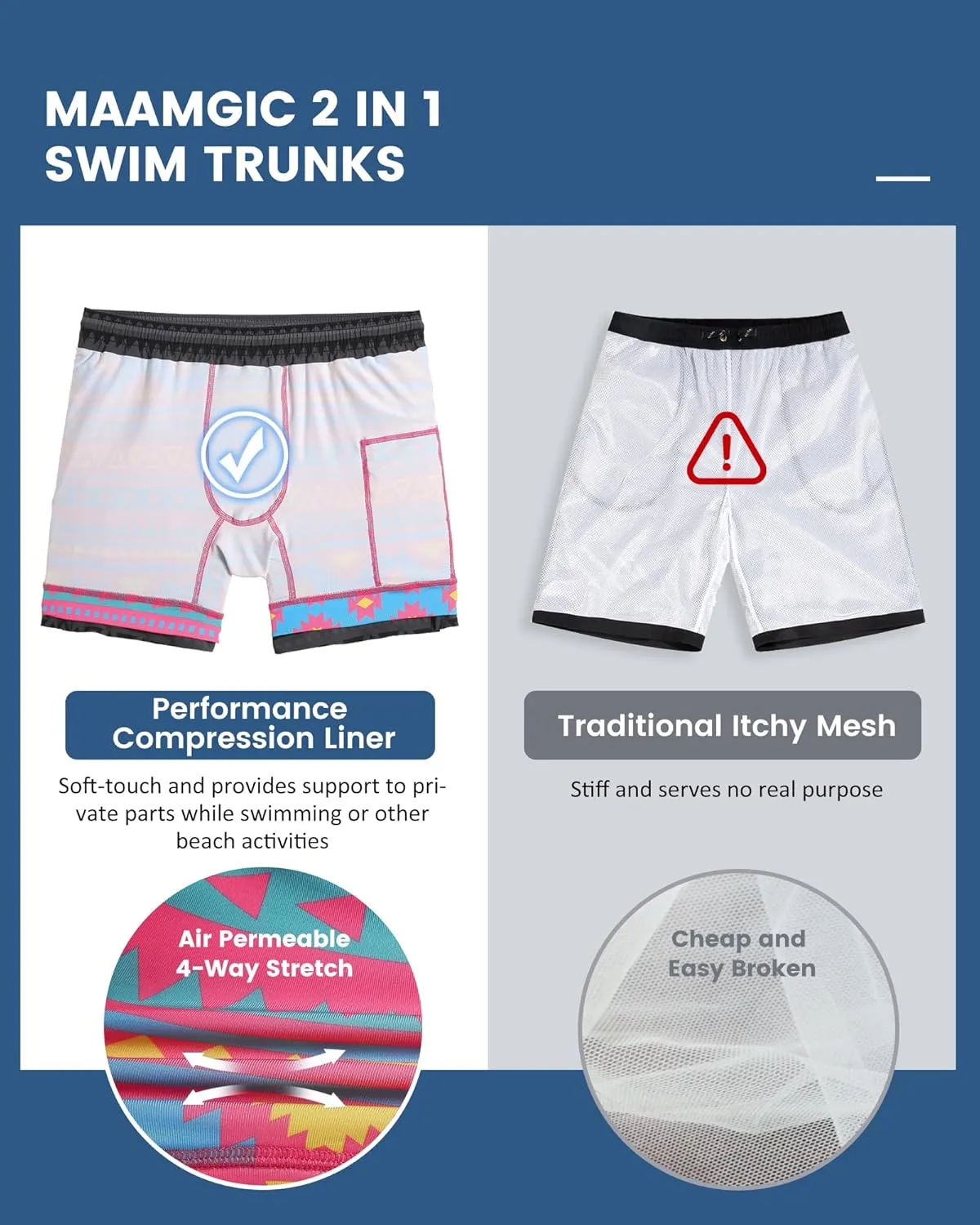 maamgic Mens 5 Inch Stretch Swimming Shorts Compression Liner Swim Trunks Swimwear Bathing Suits Beach Wear Swim Suits
