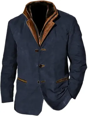Men 2024 Autumn Winter Solid Color Warm Jacket Casual Trendy Leather Zipper Long Sleeve Coat Top with Pockets