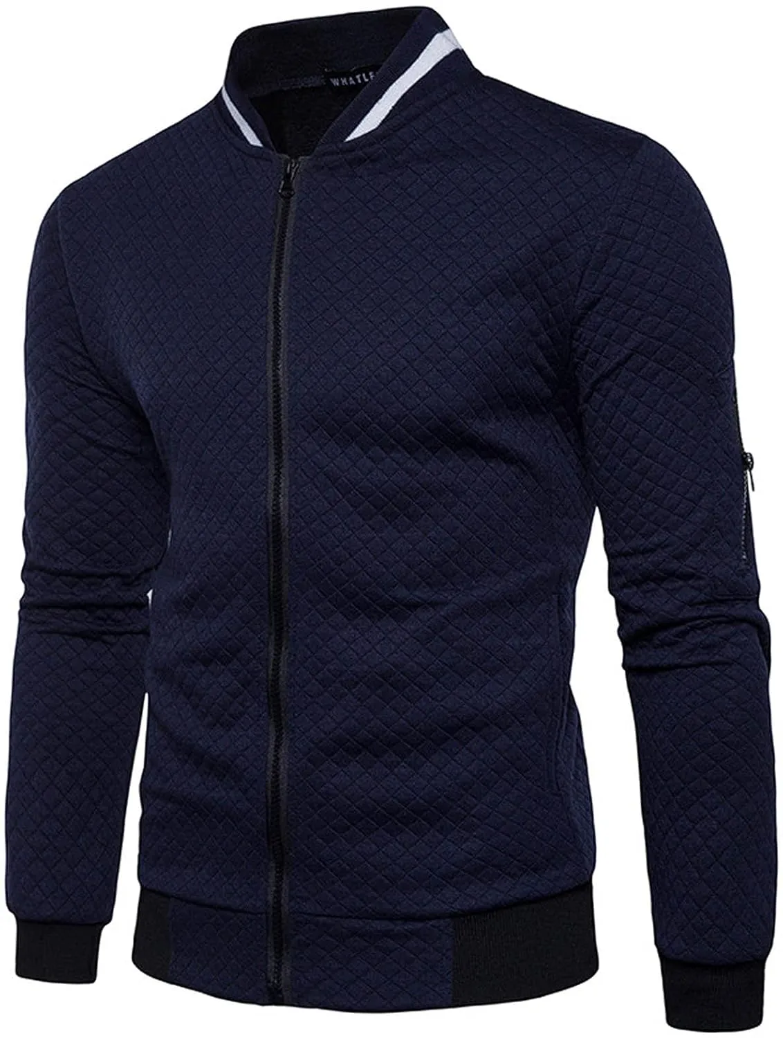 Men Bomber Jackets Diamond Quilted Spring Fall Varsity Jacket Lightweight Zip Up Long Sleeve Casual Stylish Coat with Pockets