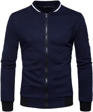 Men Bomber Jackets Diamond Quilted Spring Fall Varsity Jacket Lightweight Zip Up Long Sleeve Casual Stylish Coat with Pockets
