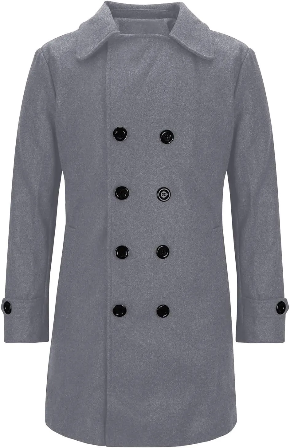Men Casual Cotton Blend Peacoat Notch Lapel Double Breasted Long Trench Jacket Casual Winter Warm Coat with Pocket